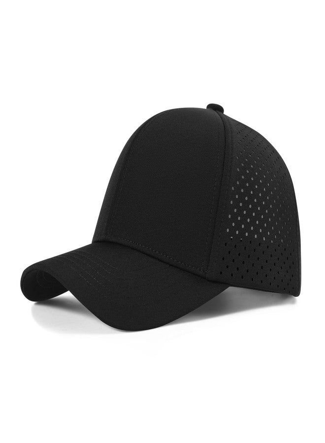 VOBOOM Men Quick Dry Baseball Cap Laser Cut Mesh Ball Curved Brim Snapback Hat (Black) - Image 1